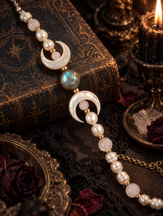 Celestial Crescent Pearl & Moonstone Necklace